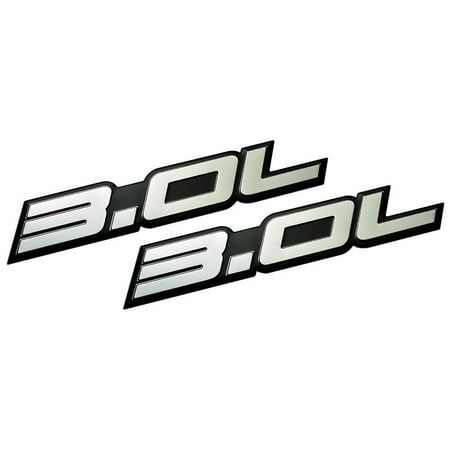 2 x (Pair / Set) 3.0L Liter Embossed SILVER on Black Highly Polished Real Aluminum Auto Emblem Badge Nameplate for Cadillac Chevrolet Equinox Dodge Stealth Ford Ranger GMC Jeep Subaru Toyota Camry