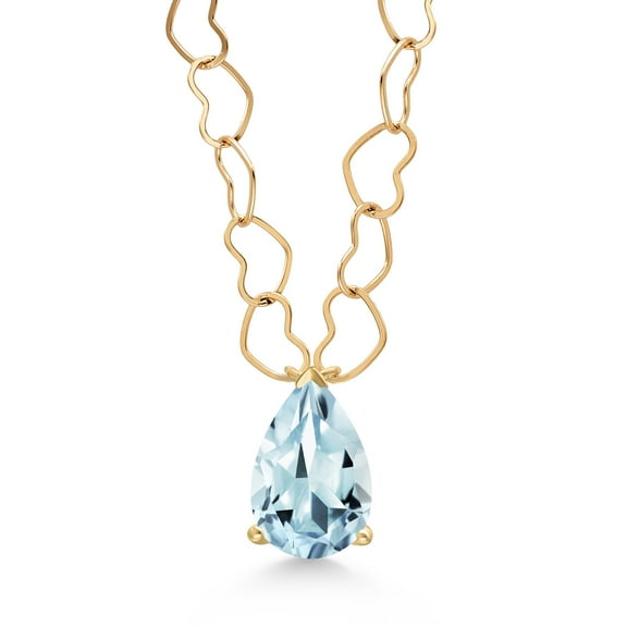 Gem Stone King 14K Yellow Gold Sky Blue Aquamarine Necklace for Women | 0.76 Cttw | Gemstone March Birthstone | Pear Shape 8X5MM | With 18 inch Chain