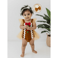 thumbnail image 3 of Miaouyo 0-18 Months Infant Baby Girl Christmas Fall Rompers Gingerbread Man Flying Sleeve Romper Dress Bow Headband Set for Holiday Daily Wear, 3 of 9