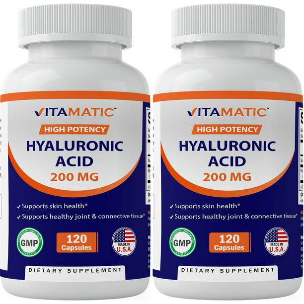 2 Pack Vitamatic Hyaluronic Acid 200 mg 120 Capsules 200mg ( Double