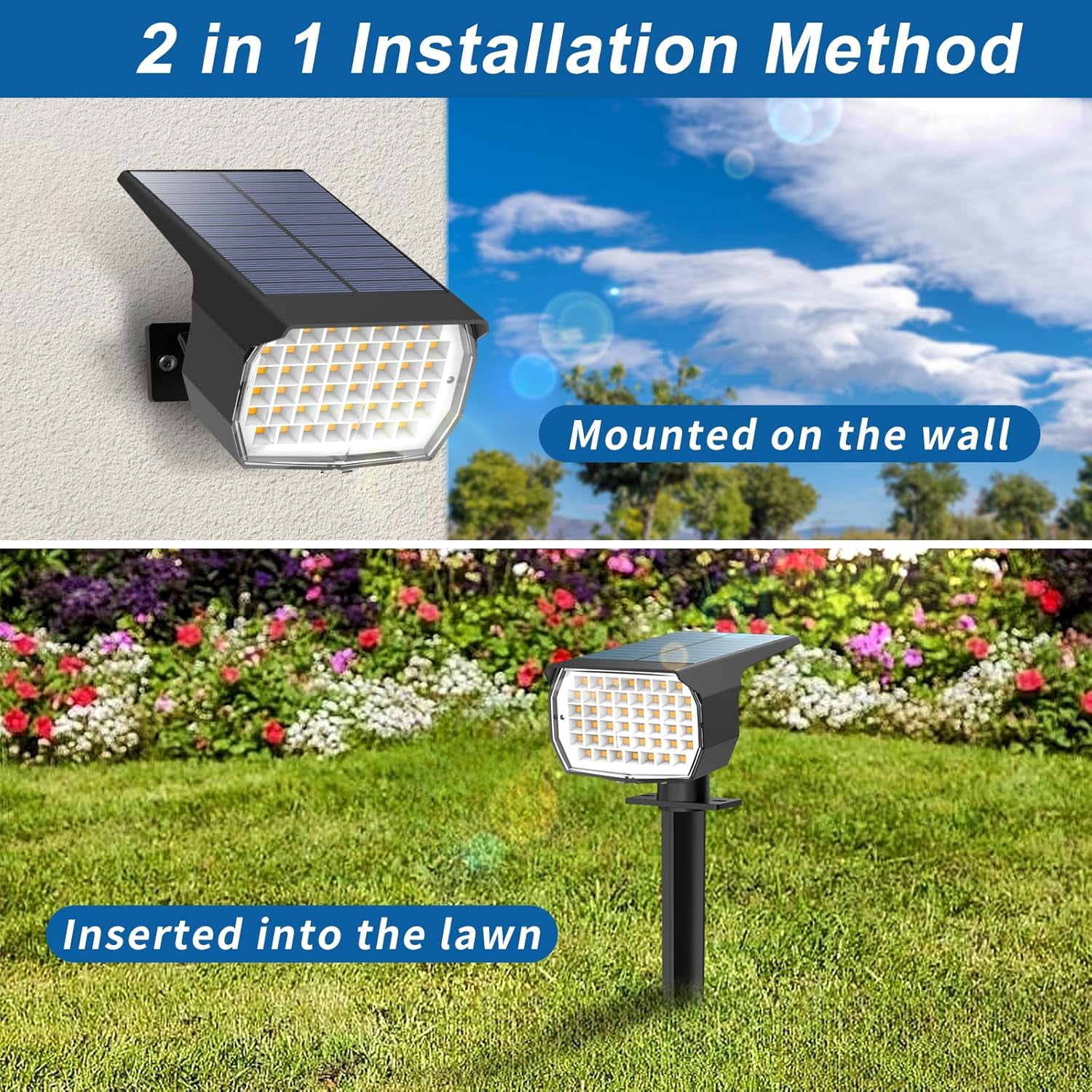 Solar Spot Lights Outdoor Waterproof IP65, 6 Pack Landscape Spotlights with 46 LEDs, 3 Modes Solar Powered Flood Lights for Outside Pathway, Yard, Garden, Walkway (Cool White)