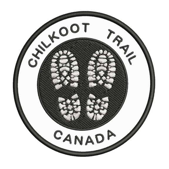 Go Trekking! At Chilkoot Trail, Canada 3.5 Inch Iron Or Sew On Embroidered Fabric Badge Patch Hiking Trails Iconic Series