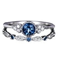 thumbnail image 2 of HEVIRGO 2 Pcs/Set Bagues de Mariage Rondes en Zircon Cubique Incrustées de Bijoux Cadeau, Bleu Foncé US 6, 2 of 10
