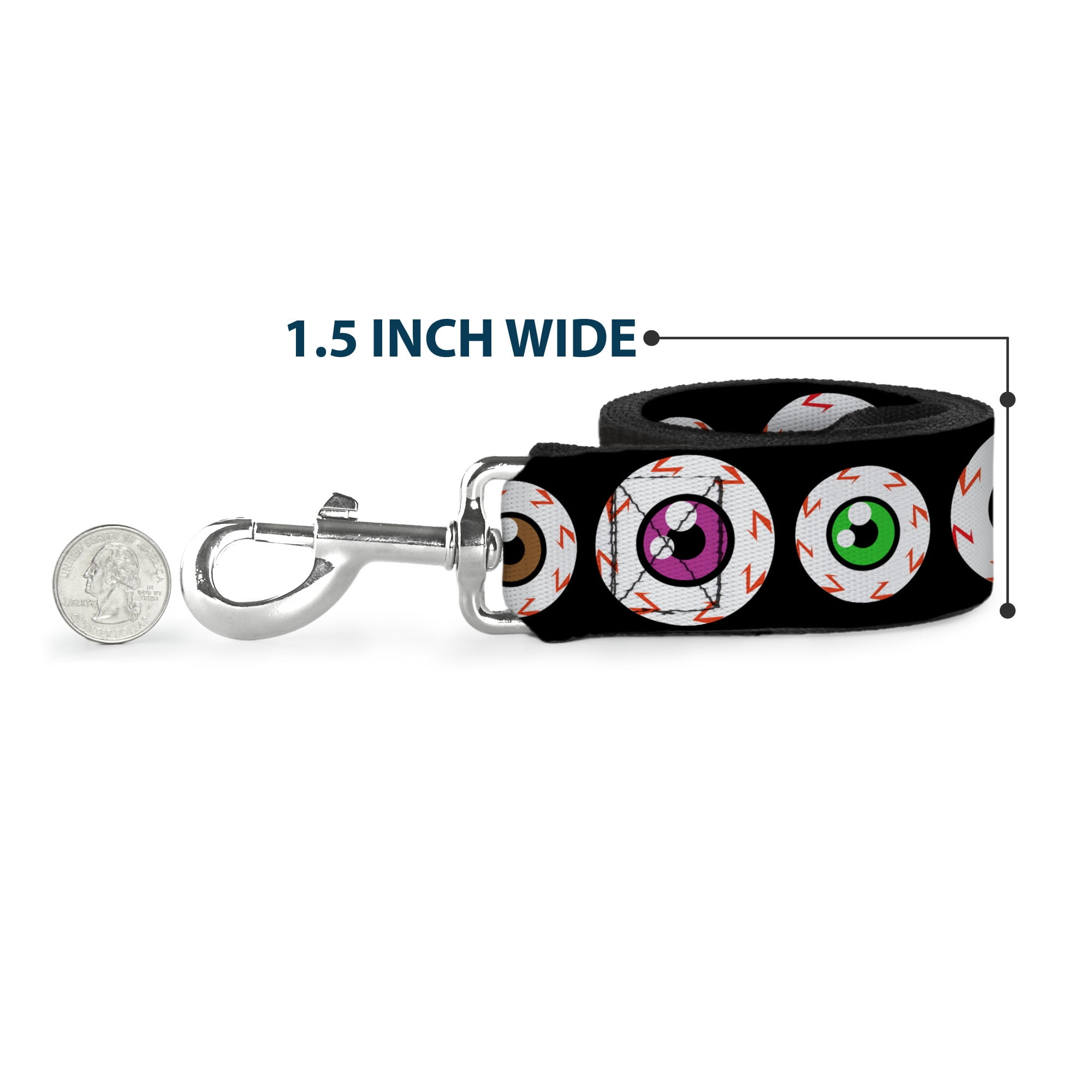 Buckle-Down Pet Leash, Dog Leash, Eyeballs Black Multi Color, 6 Feet Long 1.0 Inch Wide