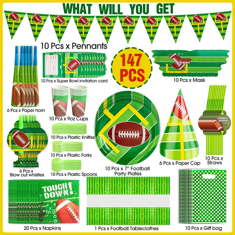 Melliful Football Themed Party Supplies Decorations Serve 10, Super Bowl  Tableware Kit for Touchdown Game Day Birthday Themed Party 