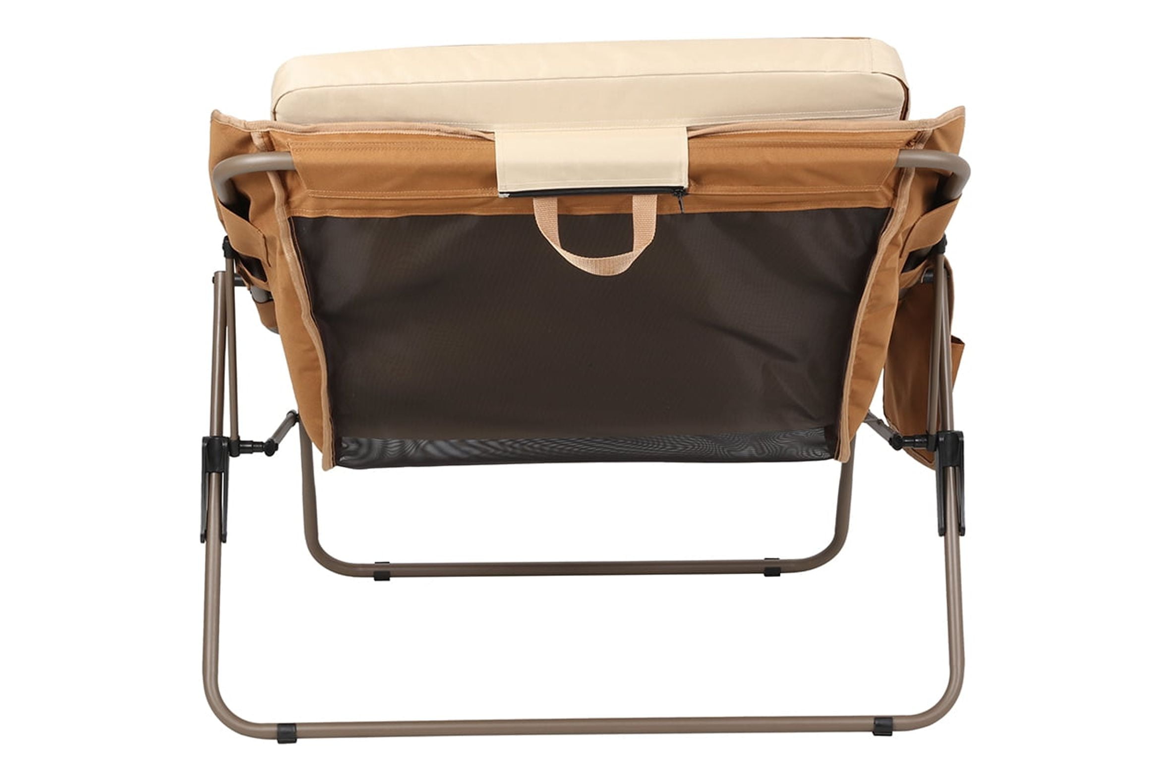 Ozark Trail Padded Foldable Camping Glamping Chair with Side Storage, Brown and Beige, Adult