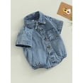 thumbnail image 5 of nvzhuang Infant Boys Girls Denim Romper Short Sleeve Baby Jumpsuits Summer Buttons Casual Bodysuits, 5 of 8