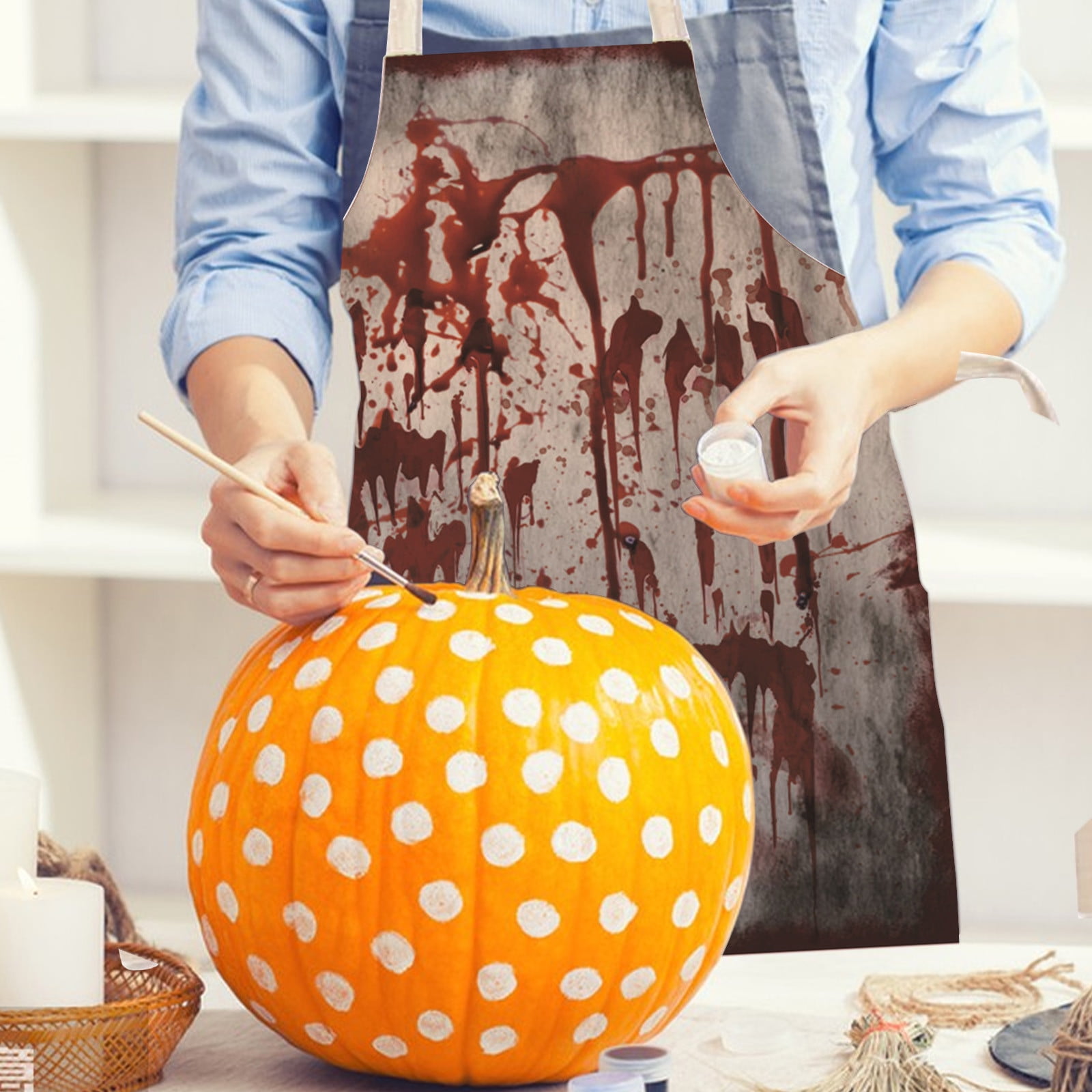 Halloween Horror Decorative Apron for Women Men, Grilling Cooking Chef Kitchen Fall Apron Gifts for Mom Wife Husband Girls