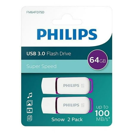 Philips PHUSB64GSNOWU3P2 USB3.2 Snow 64GB Flash Drive - Pack of 2