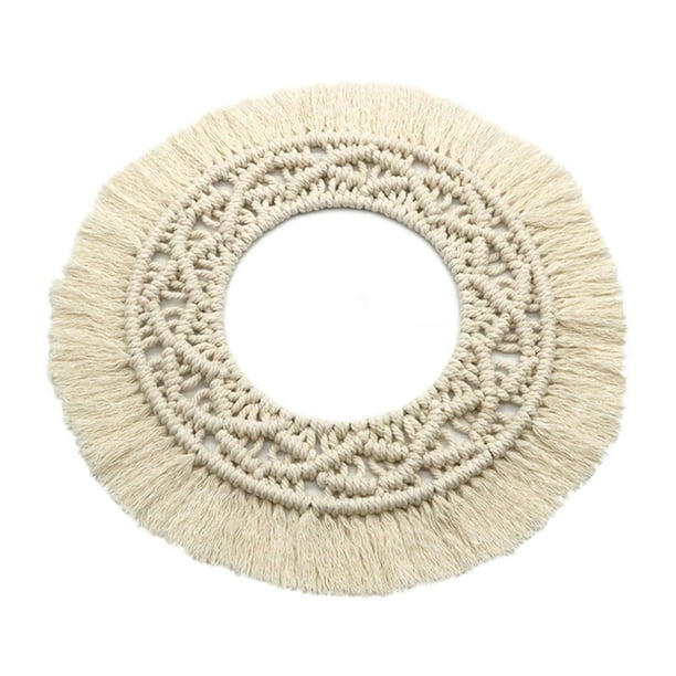 Tapiz redondo de macramé bohemio para colgar en la pared, decoración de arte tejido a mano E