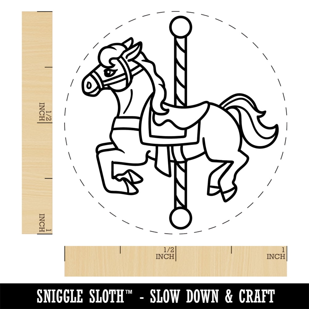 Carousel Horse Carnival Amusement Park Self-Inking Rubber Stamp Ink Stamper - Brown Ink - Medium 1 Inch