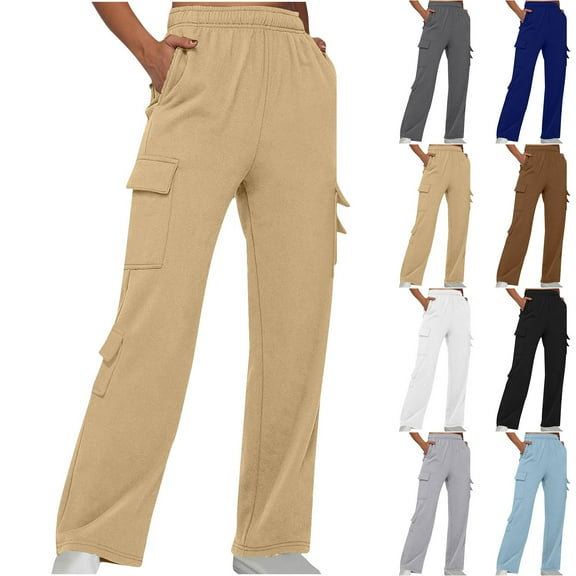 PXLKNZH Cargo Sweatpants Women Elastic High Waisted Fleece Wide Leg Straight Pants Casual Loose Fit Jogger Pants with PocketsBlack,XXL