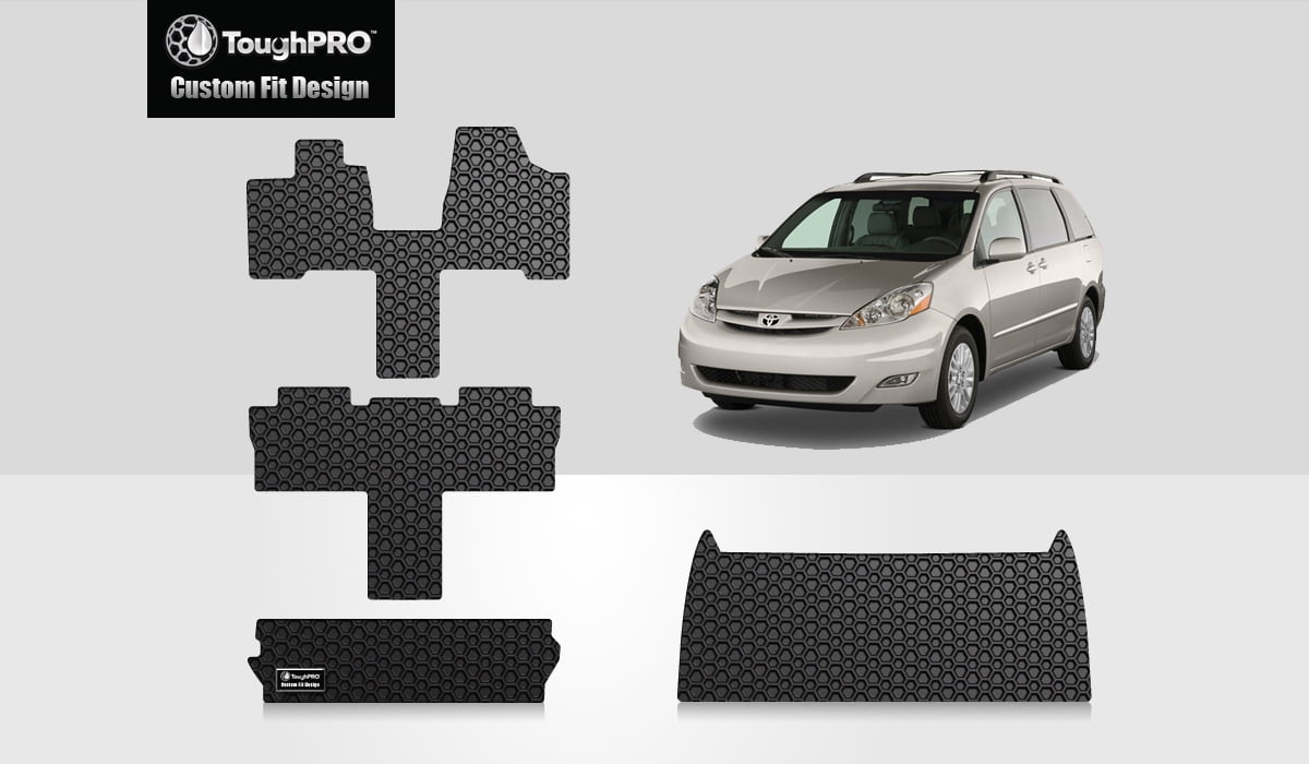 ToughPRO - TOYOTA Sienna Full Set with Cargo Mats - All Weather - Heavy Duty - Black Rubber 2006 Toyota Sienna All Weather Floor Mats