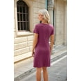 thumbnail image 6 of Women'S Short Sleeve Ruched Casual Sundress Midi Bodycon T Shirt Dress Wine red S, 6 of 9