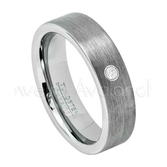 6mm Pipe Cut Tungsten Ring - 0.07ct Solitaire Diamond Ring - Personalized Tungsten Wedding Ring - Custom Made April Birthstone Ring TN019BS