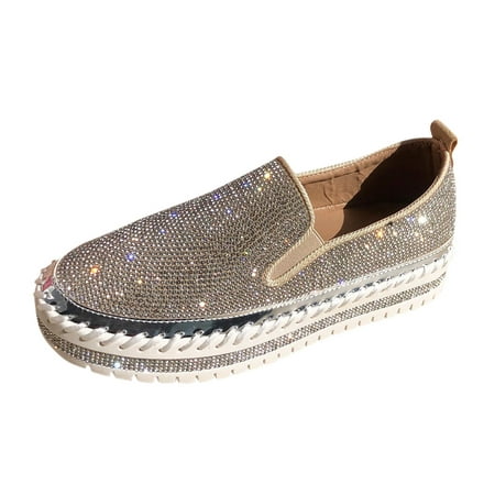 

Wesracia Casual Shoes For Women s Leisure Crystal Thick-Soled Flat Shoes Comfortable Loafers