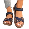 thumbnail image 6 of Rotm Women Heels Comfortable Womens Sandals Shoes Comfort Walking with Non Slip on Casual Summer 2026 Shoes Dress Ankle Elastic Jeweled Bohemian Flats Vacation Wedding Blue,7, 6 of 6