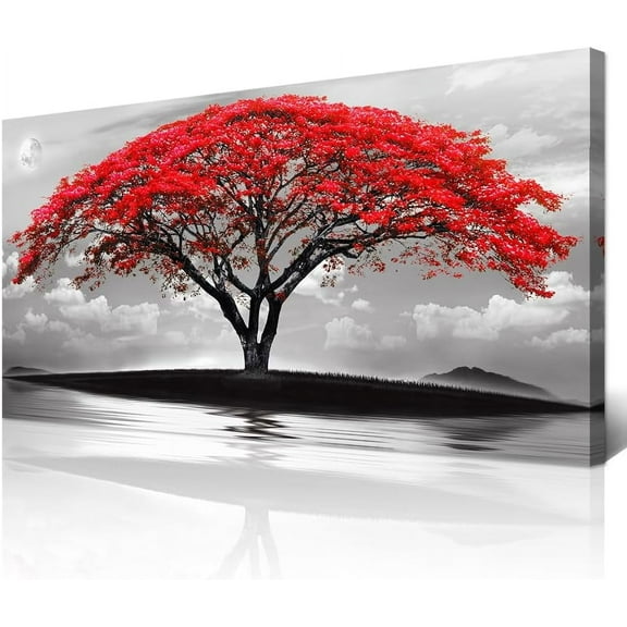 Aaheei Black And White Pictures Canvas Prints Wall Art For Living Room Bedroom Wall Decor Red Tree Landscape Painting To Hang Modern Home Decorations For Officeed And Artworks