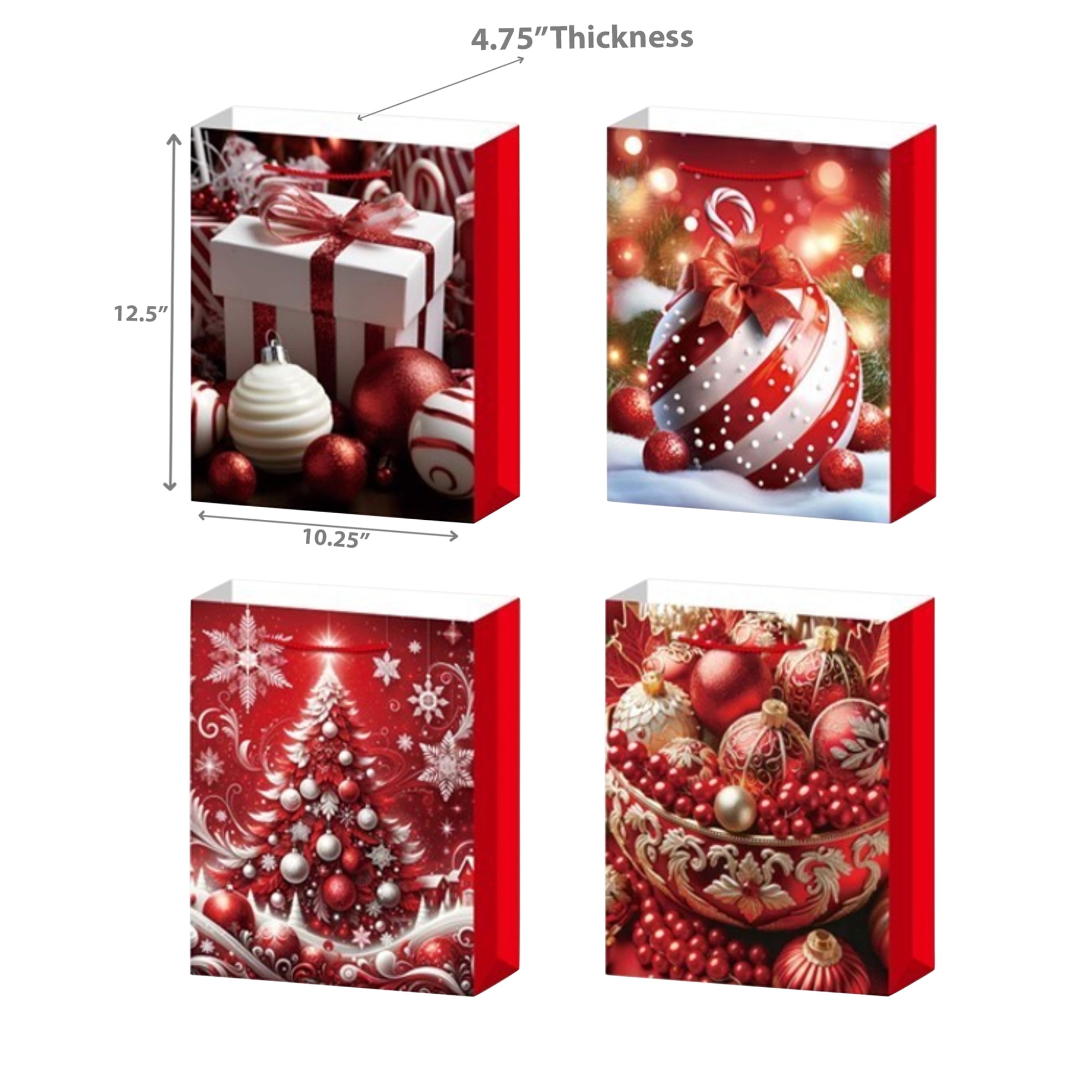 Christmas Gift Bags (Red Ornaments) (Asstd) (Large) - Set of 12