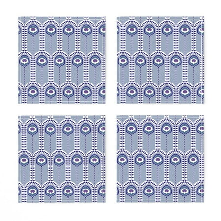 

Linen Cotton Canvas Cocktail Napkins (Set of 4) - Art Deco Peacock Feather Peacocks Vintage Classic Print Cloth Cocktail Napkins by Spoonflower
