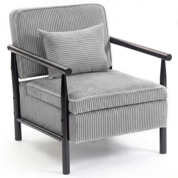 Legahome Accent Chair with Storage, Modern Upholstered Arm Chair for Living Room, Chenille Fabric Armchair with Solid Wood Frame, Single Sofa Chair Reading Chair, Antique Gray