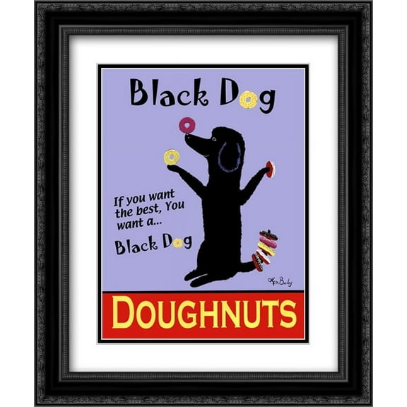 Black Dog Doughnuts 2x Matted 15x18 Black Ornate Framed Art Print by Ken Bailey