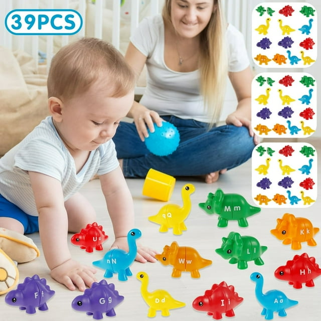 39PCS Matching Letters Fine Motor Toy Double-Sided ABC Dinosaur Alphabet Match Game with Uppercase Lowercase