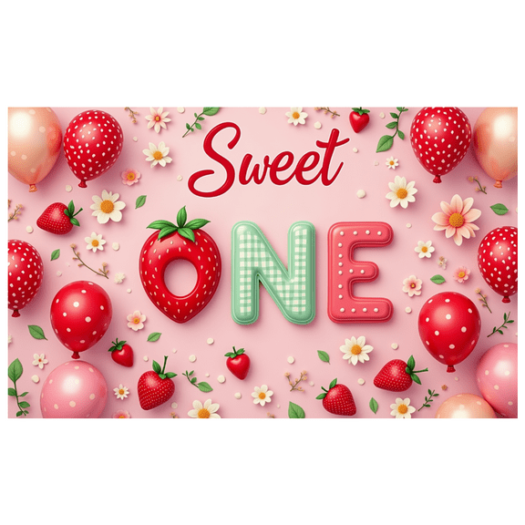 Yatrandify Pink Design First Birthday Banner Strawberry Theme Party Decoration Balloon Design Sweet One Banner for Kids Celebration Indoor Party Decoration