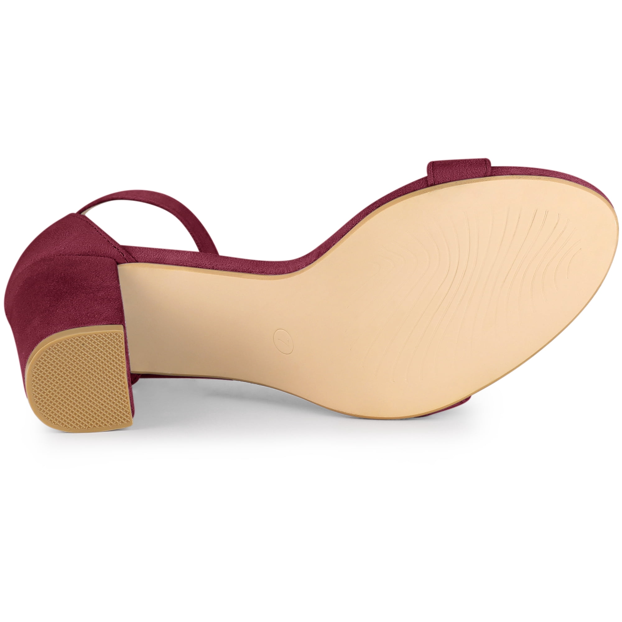 DARING DIVA Women's Buckle Ankle Strap High Chunky Heel Sandals Burgundy 8