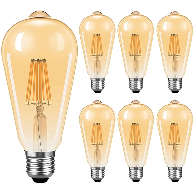 Foco Led,JSXing Bombilla Led Edison 4w/6w/8w, E27/E26 Luz de Estilo Vintage Antiguo (8W-Ámbar-6P)