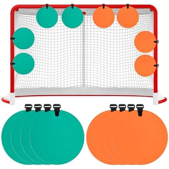 Silicone Hockey Shooting Targets Agility Shooting Goal Target Discs with Straps Set Reactive Hockey Training Equipment for Lacrosse Soccer Baseball Practice Accuracy, Orange, Green