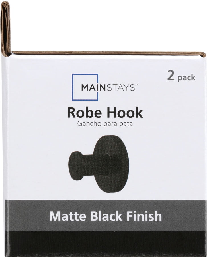 (2 pack) Mainstays Modern Round Robe Hook in Matte Black, 2 Pack