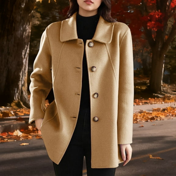 YueHuiYing Womens Pea Coats Classic Notch Lapel Single Breasted Oversized Fall Winter Jackets Outerwear