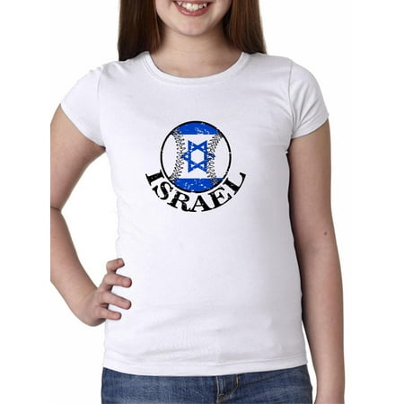 Israel Flag T-shirt - Israel Baseball Classic - World Vintage with Flag Girl's Cotton Youth T-Shirt