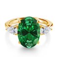 thumbnail image 3 of Gem Stone King 18K Yellow Gold Plated Silver Green Created Emerald and Lab Grown Diamond Engagement Ring for Women | 4.70 Cttw | Oval 14X10MM | Gemstone May Birthstone | Size 7, 3 of 6
