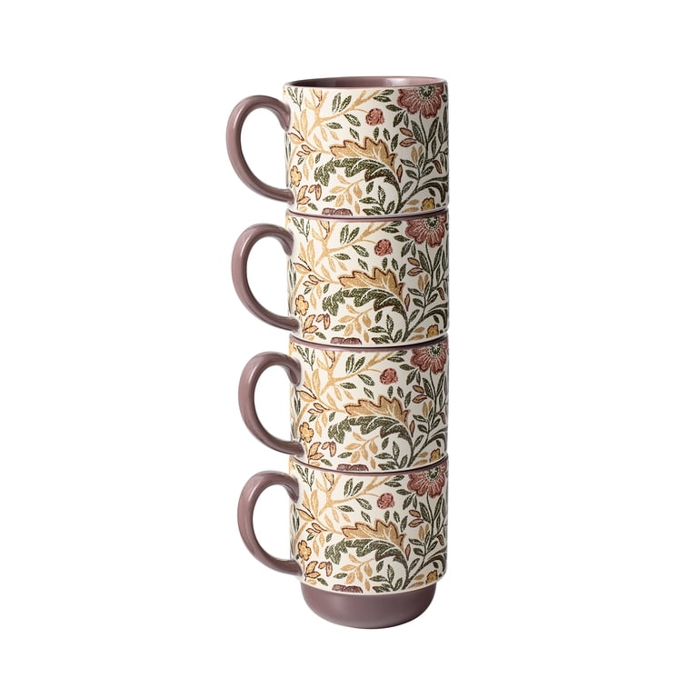 Better Homes & Gardens Edith Vine Floral Stoneware Stacking Mugs