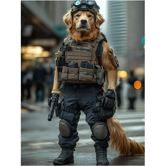 Golden Retriever SWAT Poster Canvas Wall Art Prints Humor and Cute House Decoration Aesthetic Suitable for Living Room and Bedroom Wall Decor (12x16 Inches Unframed)