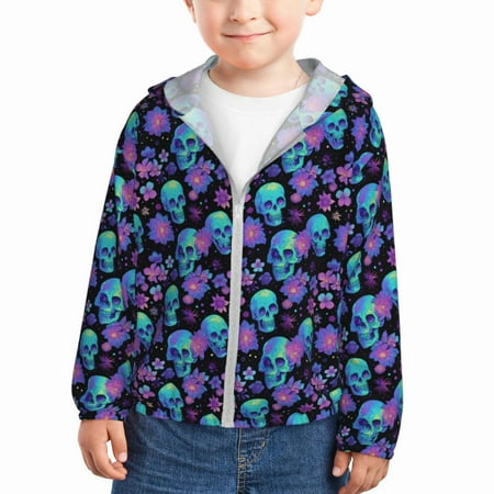 

Gaeub purple flower blue Skull Print Athletic Sun Protection Hoodie for Kids Long Sleeve Outdoor UV Shirt Running Fishing Top for Boys Girls-2 Years