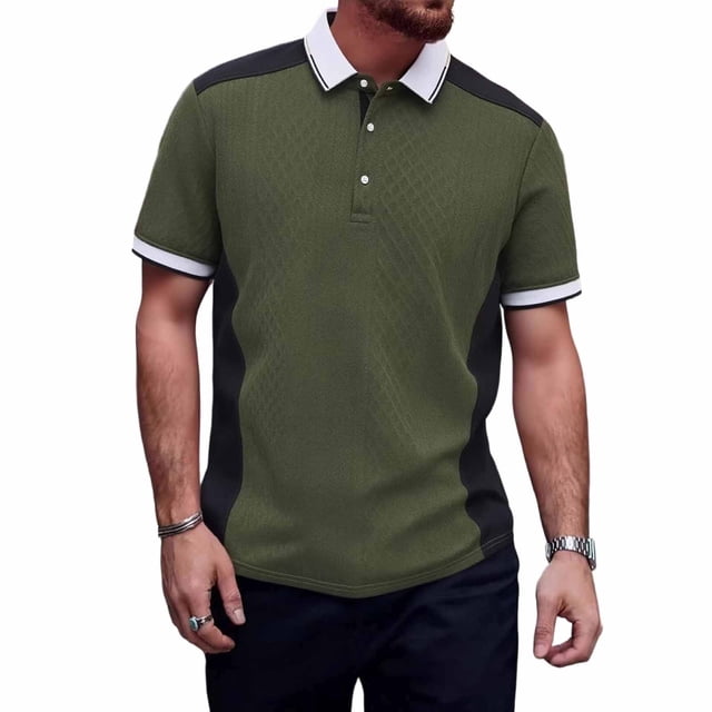 Camisas de Manga Corta de los Hombres Casual Color Sólido Lapel Top, Blusa de Verano de Nylon para el Uso Diario