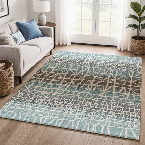 Addison Rugs Mayfield Premium Machine Washable Transitional Botanical Teal Rectangle Rug, 10' x 14'