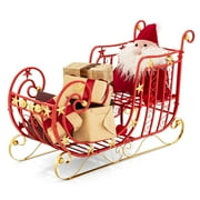 Gymax Christmas Metal Sleigh Large Red Santa Sleigh Decoration w/ Big Loading Area for Gifts