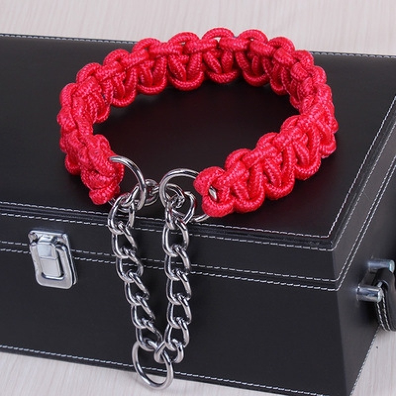 Adjustable German Shepherd Walk P Chain With Nylon Collar Red Small