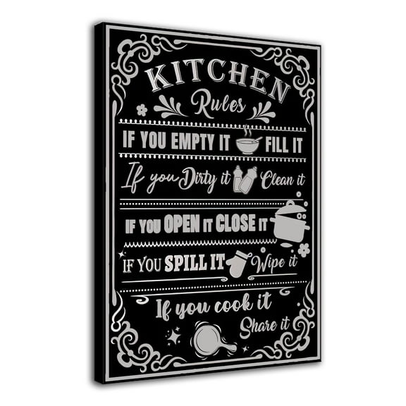 Kitchen Rules Wall Art Décor Quote Canvas Prints Picture Artwork Farmhouse Decorative for Home Family Wall Decoration - 8x12 inches Framed