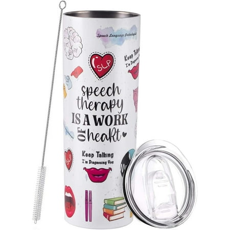 

Speech Pathologist Gifts slp gifts therapist gifts Travel Coffee Mug Skinny Tumblers with Lid and Straw Stainless Steel Insulated Coffee Cups Gift for Speech Language Pathologist SLP Tumbler 20 oz