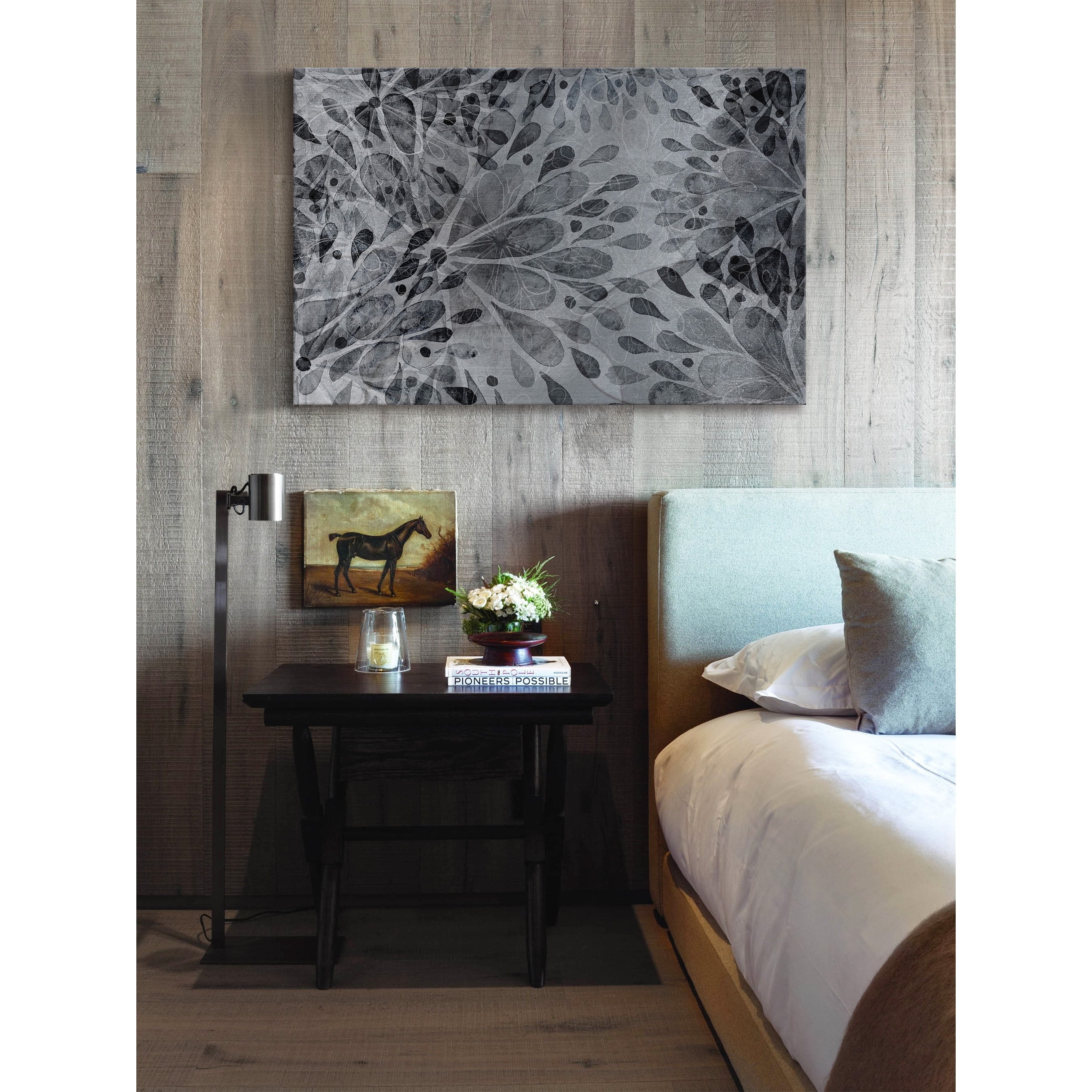 "Monochrome Floral" Painting Print on Wrapped Canvas