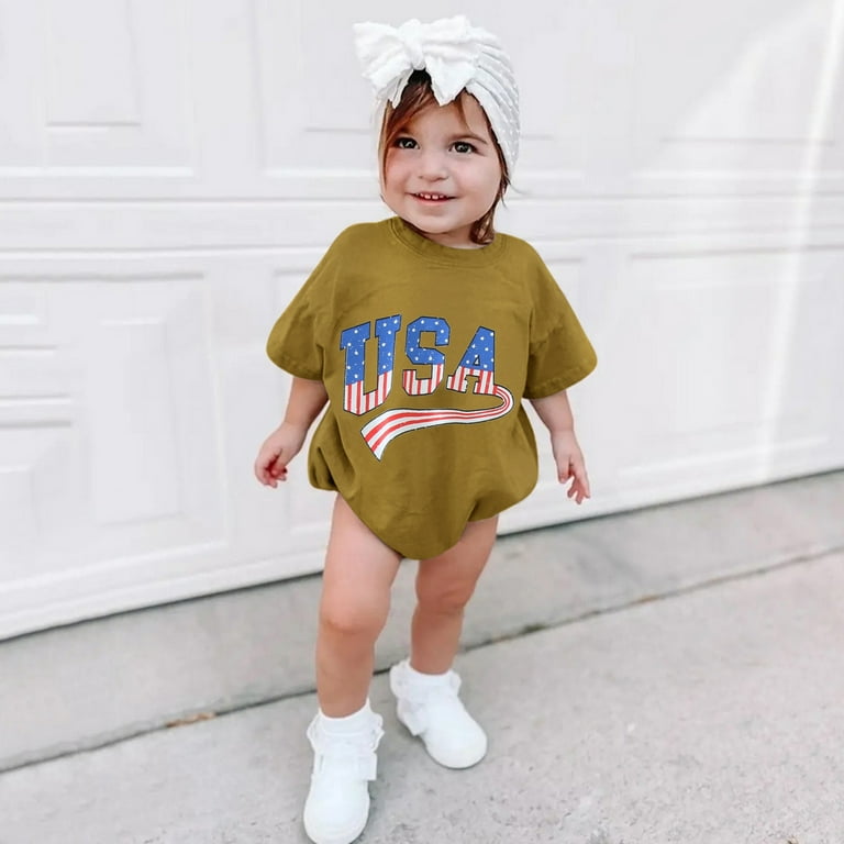 EHQJNJ 80S Outfit for Kids Baby Boys Girls Independence Day Romper Letter Printed Short Sleeve Sweatshirt 4Th of July Jumpsuits Bodysuit Baby Boy Photoshoot Outfits Walmart
