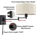 thumbnail image 3 of MOOSE Black Swing Arm Wall Sconce with Drum Fabric Shade Plug in Cord, 3 of 7