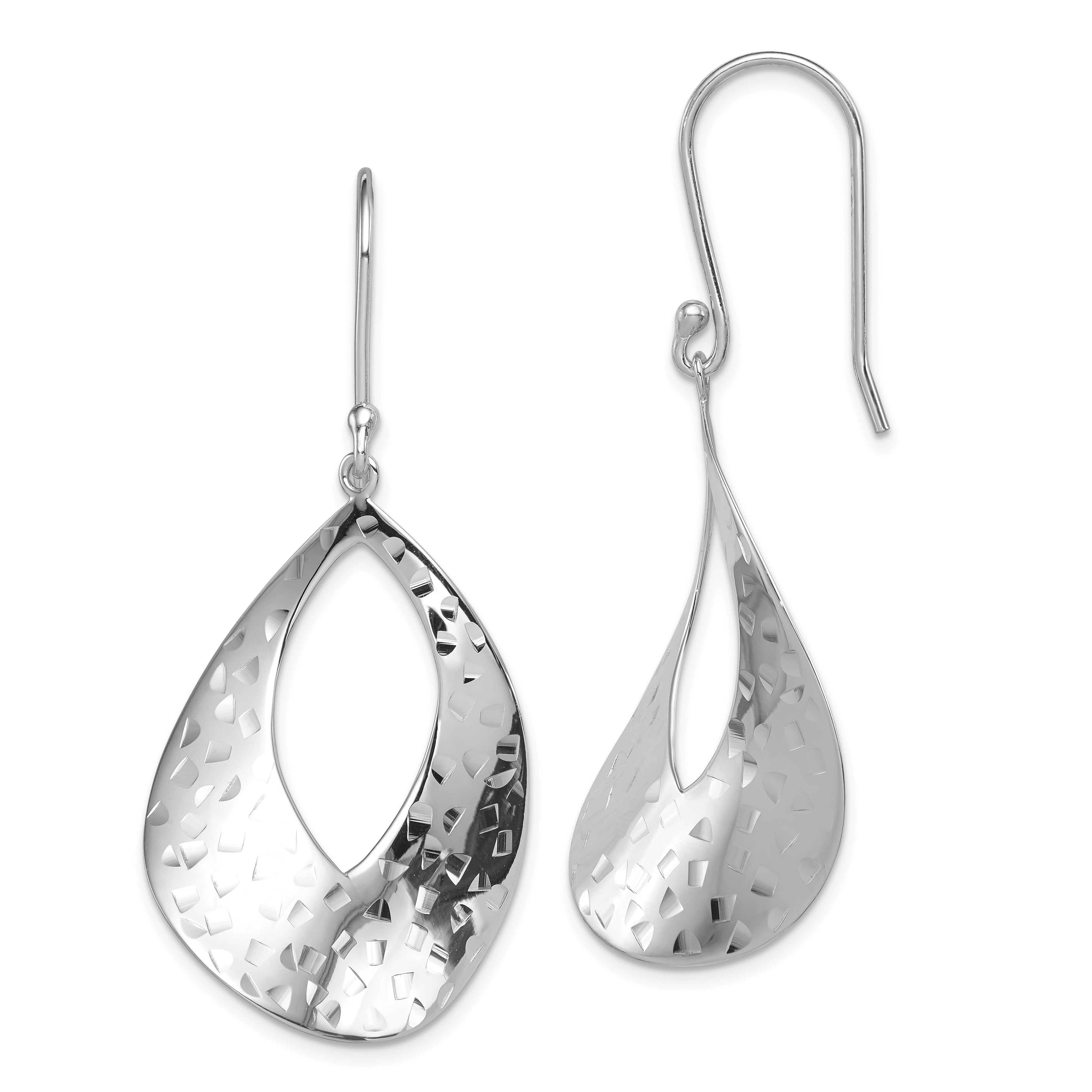 925 Sterling Silver Rhodium-plated Polished & Textured Teardrop Dangle Earrings 925 Sterling Silver Rhodium-plated Polished & Textured Teardrop Dangle Earrings