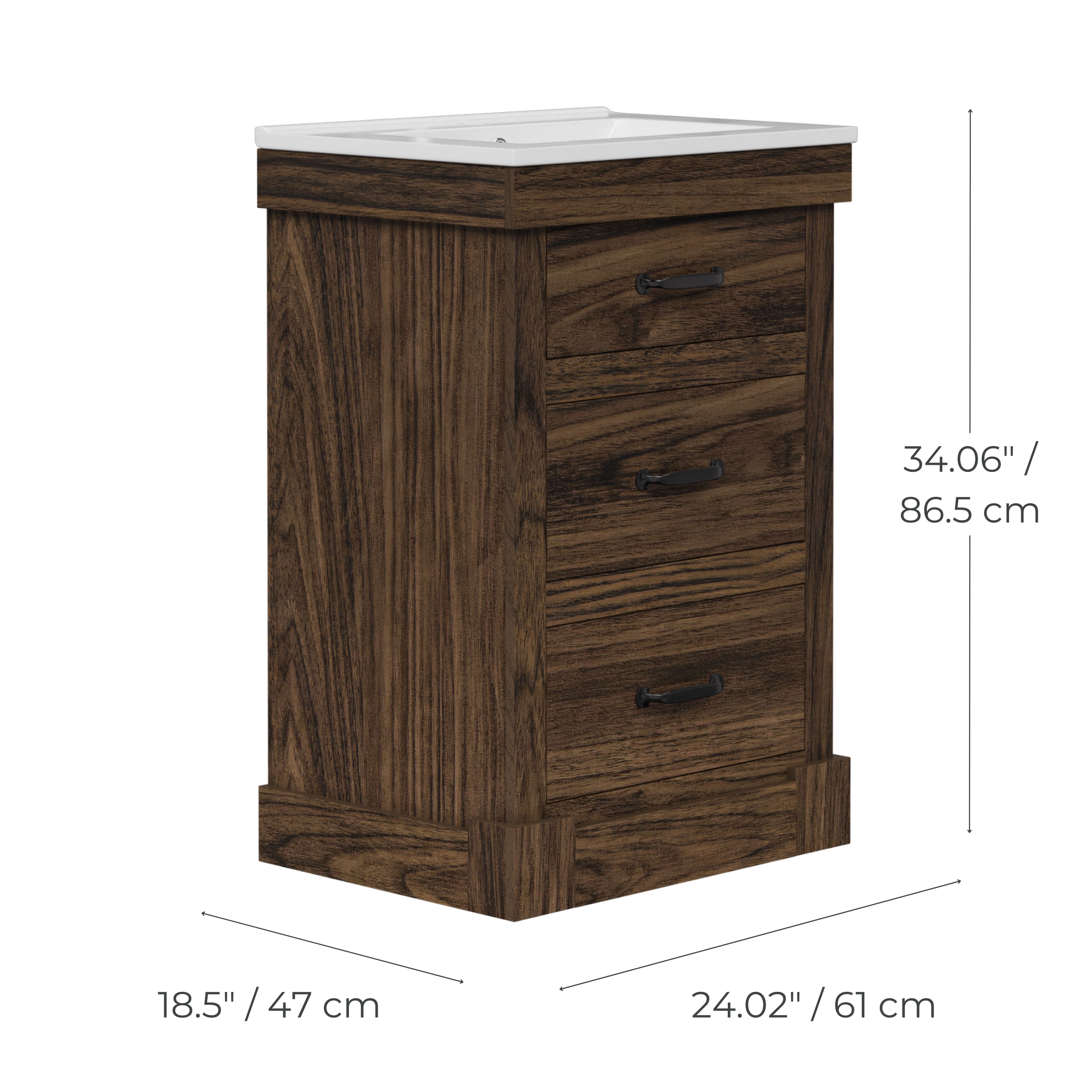 Teamson Home Donovan 24" Single Bathroom Vanity with Integrated Square Sink and Two Drawers, Walnut