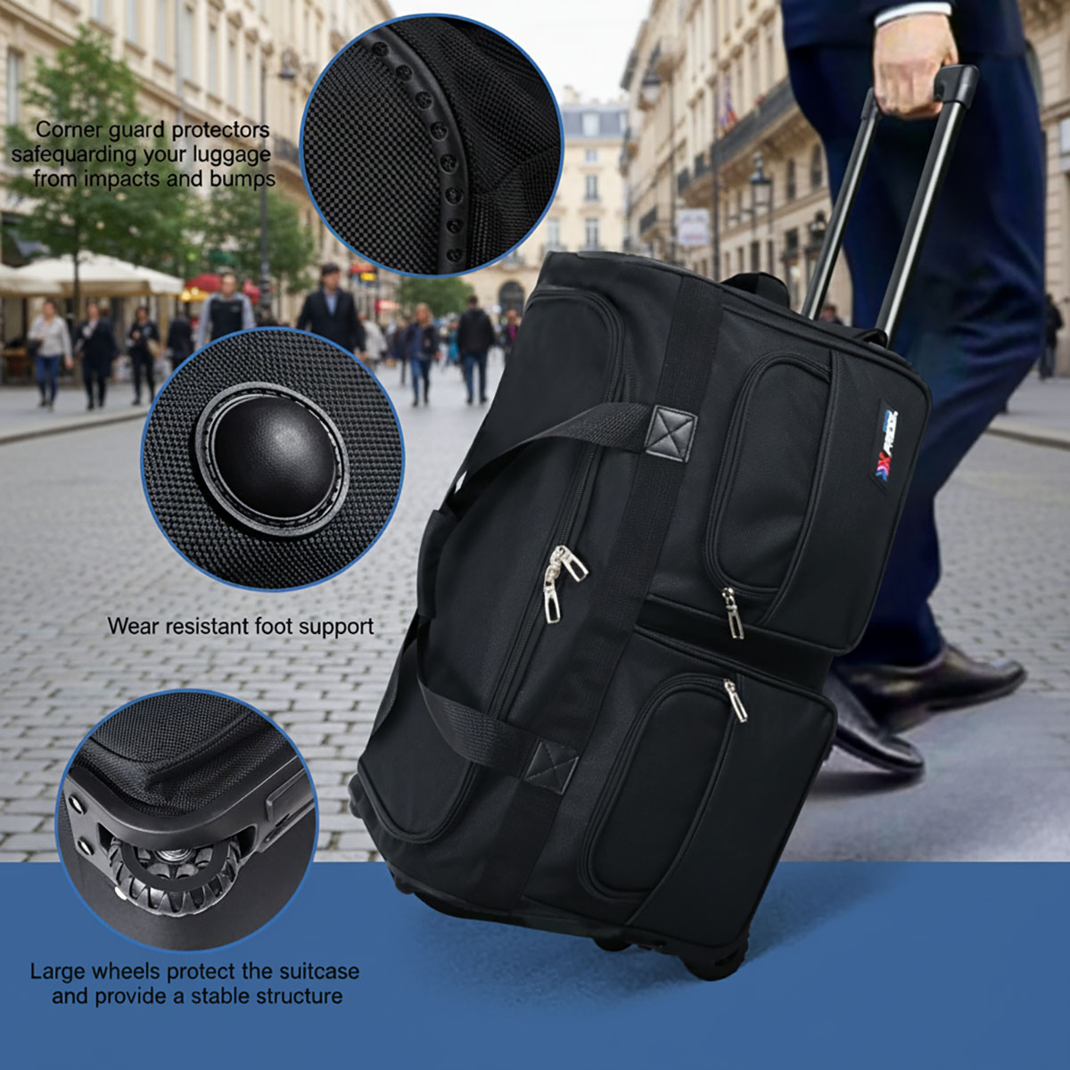 New York Xpress 40" Foldable Rolling Duffel Bag with Wheels, Durable Polyester Travel Bag, Black,TB328